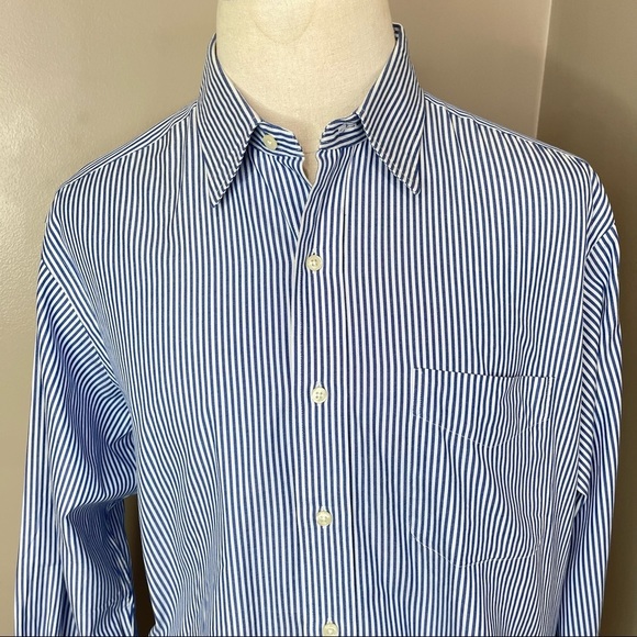 POLO Ralph Lauren Mens Blue Striped Button Down Dress Shirt Sz 17 (34-35) - Picture 1 of 16